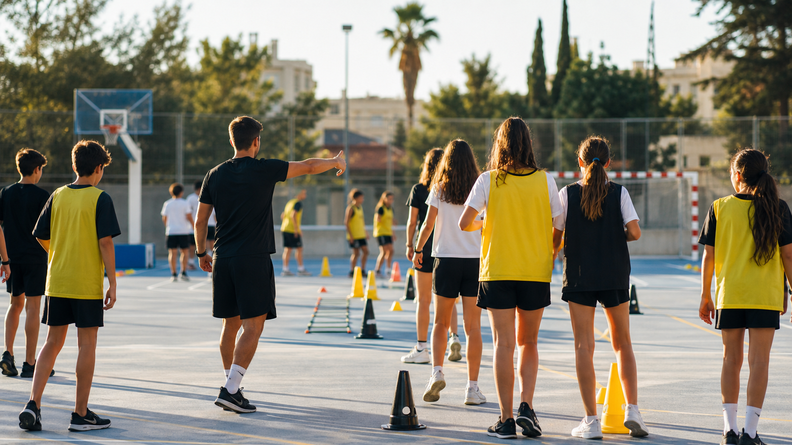 Jornada deportiva escolar con alumnado participando por estaciones