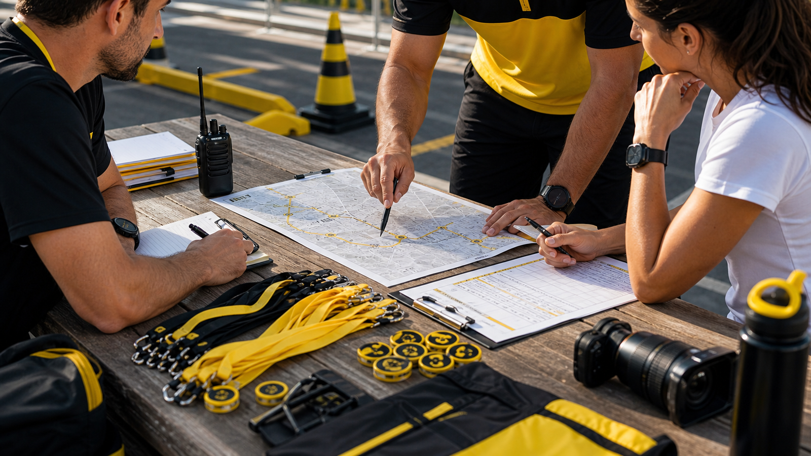 Equipo preparando la planificación de un evento deportivo